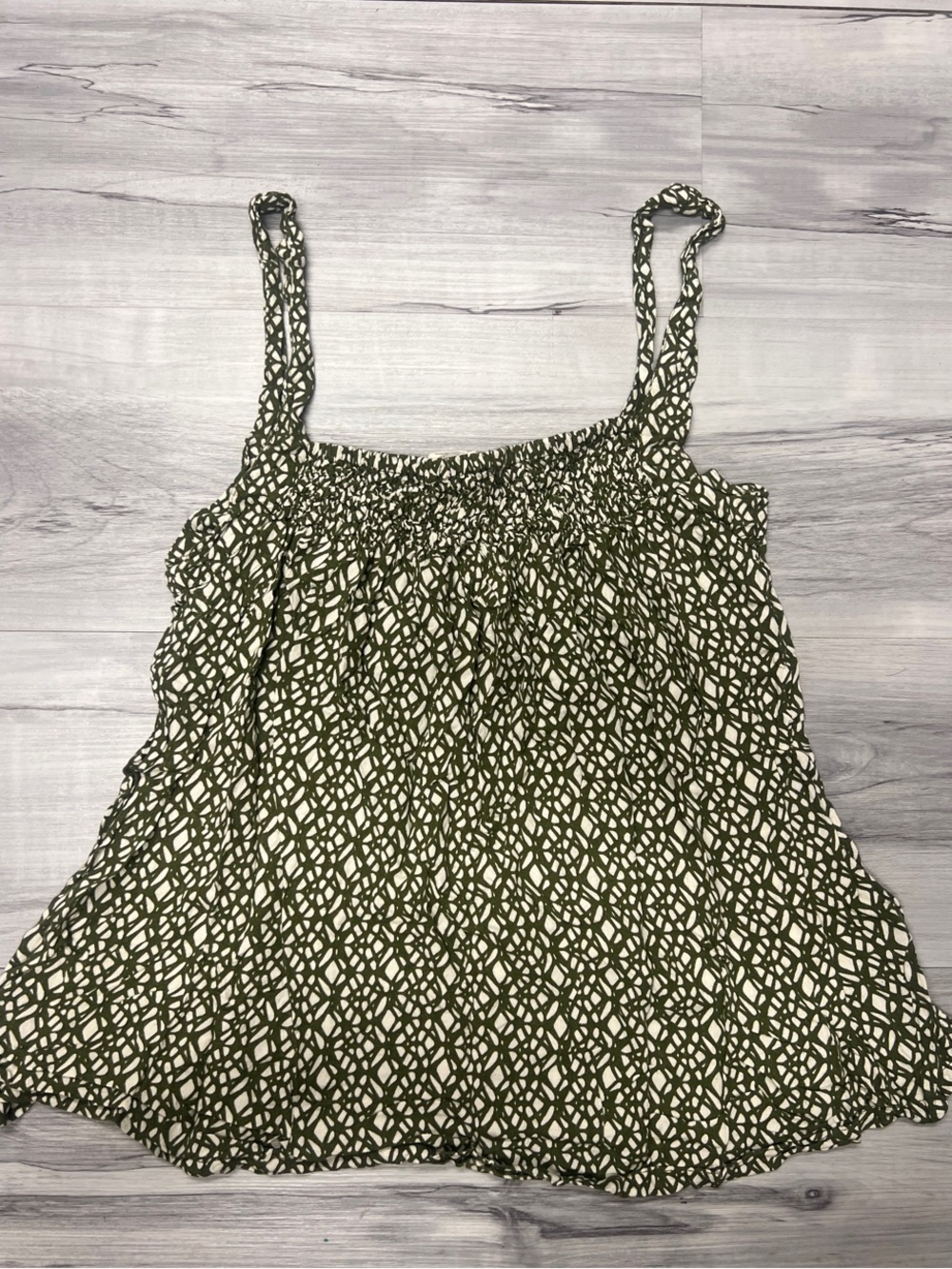 Dreamers and Poets Olive Green Patterned Smocked Camisole